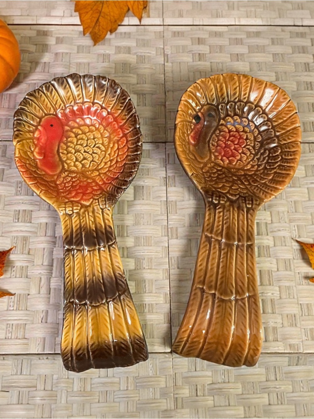 Vintage Hand-Painted Turkey Spoon Rests